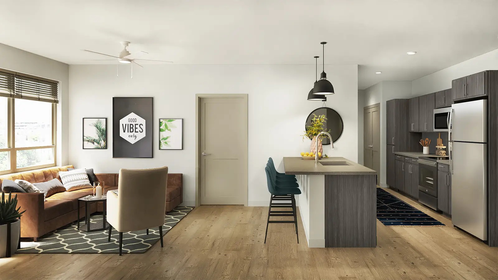 apartment living room and kitchen
